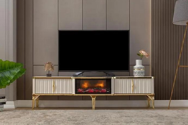 Woonkamer TV-meubel wit + goud MDF dressoir Metaal RTV Luxe Nieuw