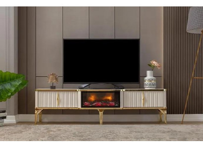 Woonkamer TV-meubel wit + goud MDF dressoir Metaal RTV Luxe Nieuw