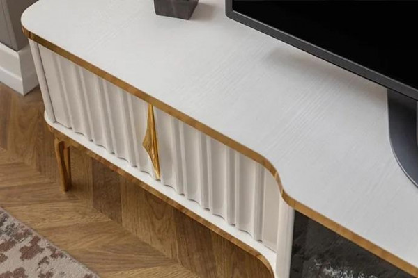 Woonkamer TV-meubel wit + goud MDF dressoir Metaal RTV Luxe Nieuw