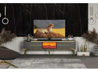 Woonkamer TV-Lowboard grijs open haard RTV dressoir metaal + MDF Exclusief.