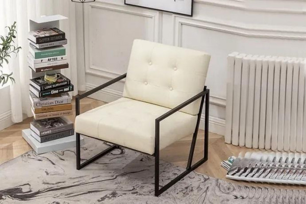Exclusieve fauteuil woonkamer moderne stijl beige textiel metalen poten