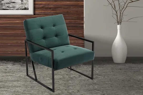 Donkergroene fauteuil woonkamer textiel + metalen poten Luxe meubels Nieuw