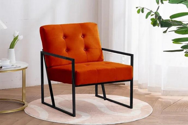 Oranje fauteuil woonkamer luxe meubels hoogwaardige metalen poten textiel nieuw