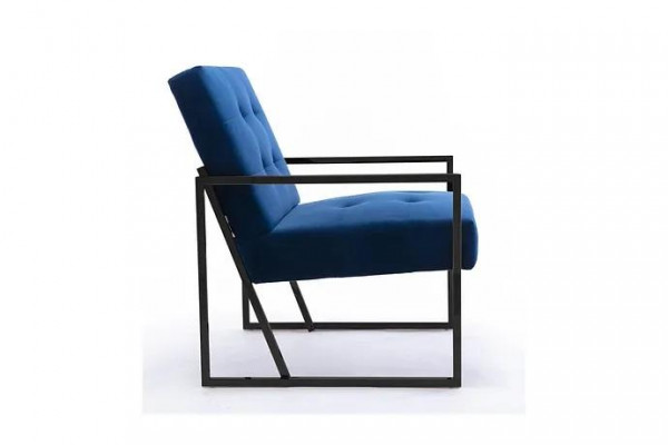 Fauteuil 1-zits blauwe bekleding Houten frame Metalen poten Luxueus