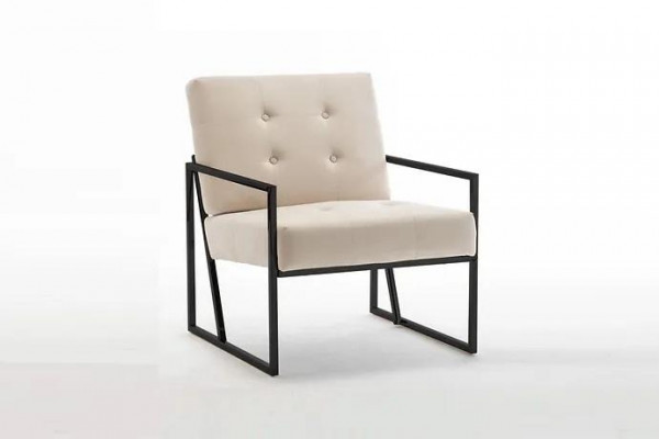 Beige textiel fauteuil woonkamer 1-zits relax metalen poten eetkamer.