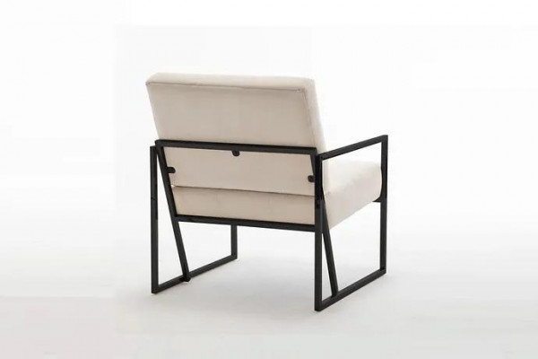 Beige textiel fauteuil woonkamer 1-zits relax metalen poten eetkamer.