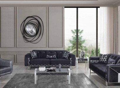 Zwart-grijze woonkamer zitgroep design banken bijzettafel 5-delig