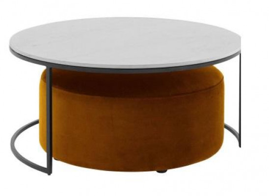 Witte MDF salontafel + oranje krukje nieuwe metalen poten luxe