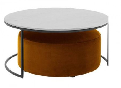 Witte MDF salontafel + oranje krukje nieuwe metalen poten luxe