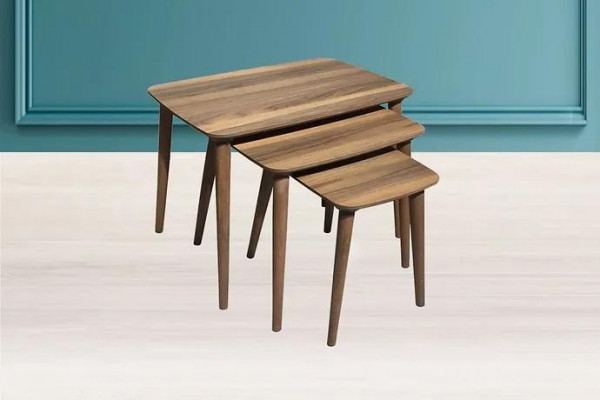 Rechthoekige salontafel set 3x tafels Woonkamer Eetkamer Bruin Hout