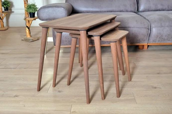 Rechthoekige salontafel set 3x tafels Woonkamer Eetkamer Bruin Hout