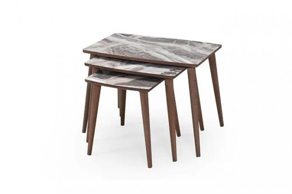 Modern woonkamer 3x salontafelset rechthoekig beige bijzettafel