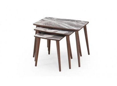 Modern woonkamer 3x salontafelset rechthoekig beige bijzettafel