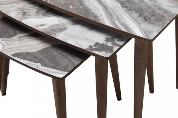 Modern woonkamer 3x salontafelset rechthoekig beige bijzettafel