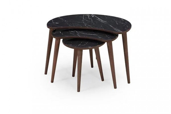 Salontafels 3-delige set van zwart hout, luxe woonkamertafelset