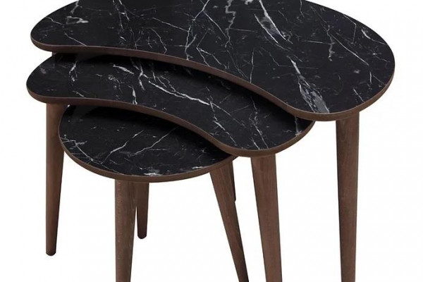 Salontafels 3-delige set van zwart hout, luxe woonkamertafelset