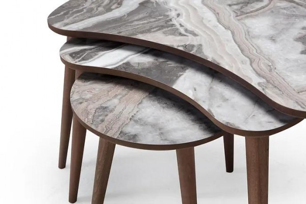 Nierachtige salontafels 3 x set bijzettafels woonkamer beige nieuw