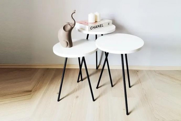 Woonkamer salontafel bijzettafel set 3x Modern Wit MDF Metalen poten