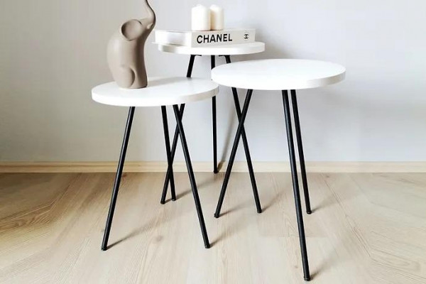 Woonkamer salontafel bijzettafel set 3x Modern Wit MDF Metalen poten