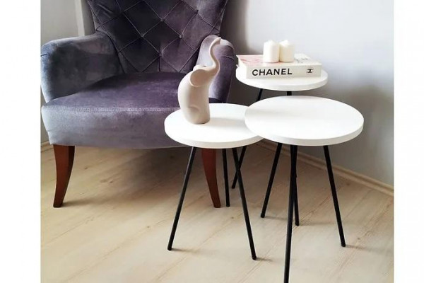 Woonkamer salontafel bijzettafel set 3x Modern Wit MDF Metalen poten