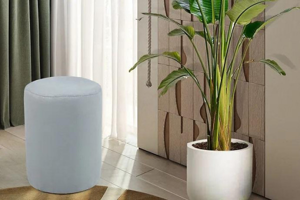 Luxe poef met witte textielbekleding en MDF-frame Nieuw