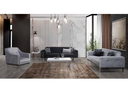 Zwart-Grijze Chesterfield Banken Set Moderne Banken Bijzettafel