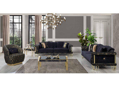 Zwarte bankstel 2x driezits gestoffeerde fauteuil Moderne zitmeubels
