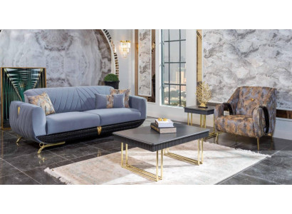 Moderne gestoffeerde woonkamermeubels designer blauwe driezits stoel 4-delig.