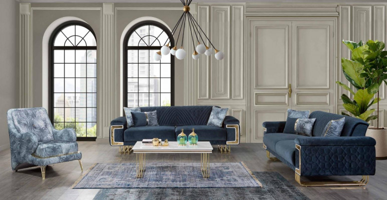 Moderne roestvrijstalen bankstel salontafel fauteuil gestoffeerde meubelset van 4 stuks