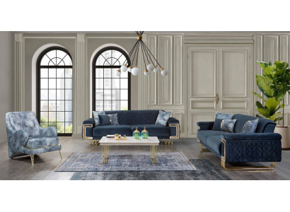 Moderne roestvrijstalen bankstel salontafel fauteuil gestoffeerde meubelset van 4 stuks