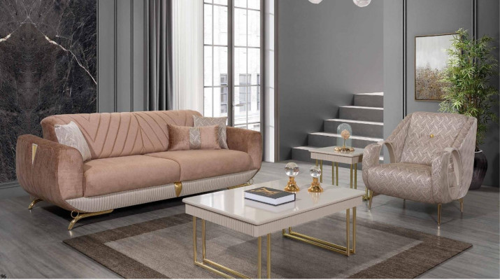 Beige woonkamerset Luxe 3-zits fauteuil Bijzettafel