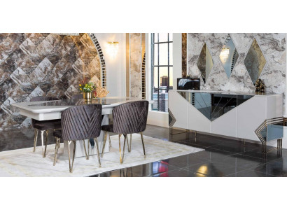 Luxe eetkamer set ontwerper eettafel x4 stoelen dressoir spiegel