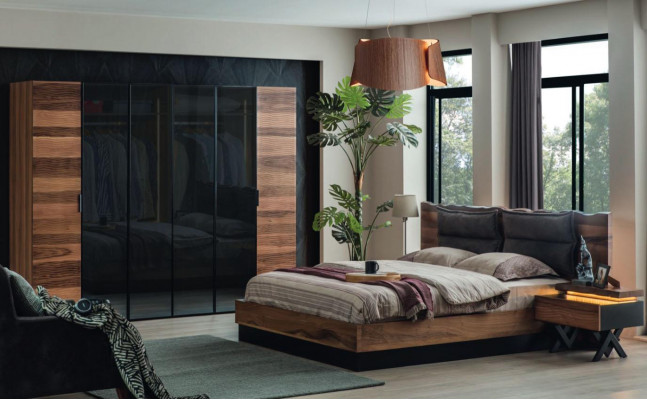 Slaapkamer houten set Robuust bed 2x nachtkastjes 3-delige luxe set