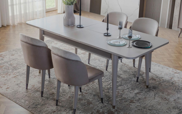 Luxe Uitschuifbare Tafel Ontwerper Moderne Eetkamer Textiel Stoelen