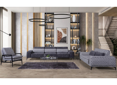 Grijze woonkamer zithoek Exclusieve driezitsbank eenzitter 3-delig 4+3+1
