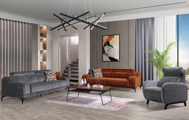 Grijze-oranje woonkamer zitmeubels Exclusieve 3-zits luxe fauteuil