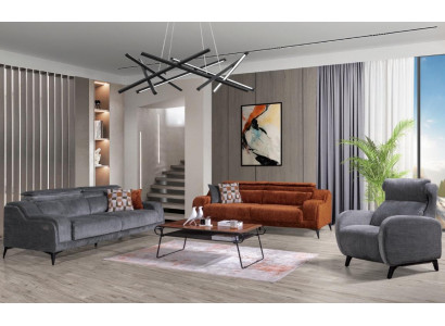 Grijze-oranje woonkamer zitmeubels Exclusieve 3-zits luxe fauteuil
