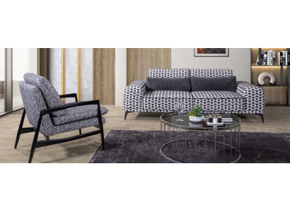 Grijze woonkamer textielbank 3-zitsbank luxe loungestoel 2-delig