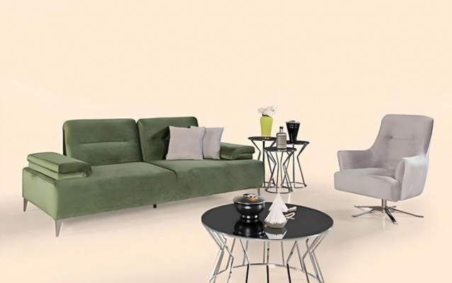 Groen-witte woonkamer zithoek 3-zits bankfauteuil luxe bank