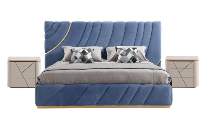 Slaapkamer set Bed 2x Nachtkastjes 3-delig Blauw nieuw Modern Compleet Luxe Meubels