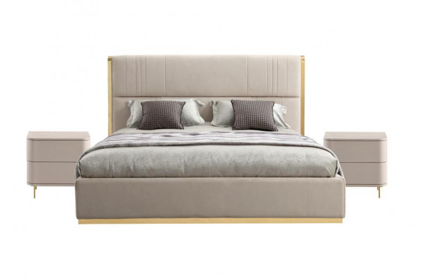 Slaapkamer set Bed Grijs Metaal Stof Design Luxe 2x Nachtkastjes 3-delig Nieuw