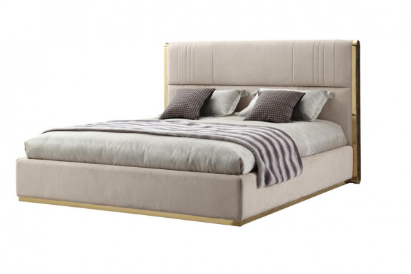 Slaapkamer set Bed Grijs Metaal Stof Design Luxe 2x Nachtkastjes 3-delig Nieuw