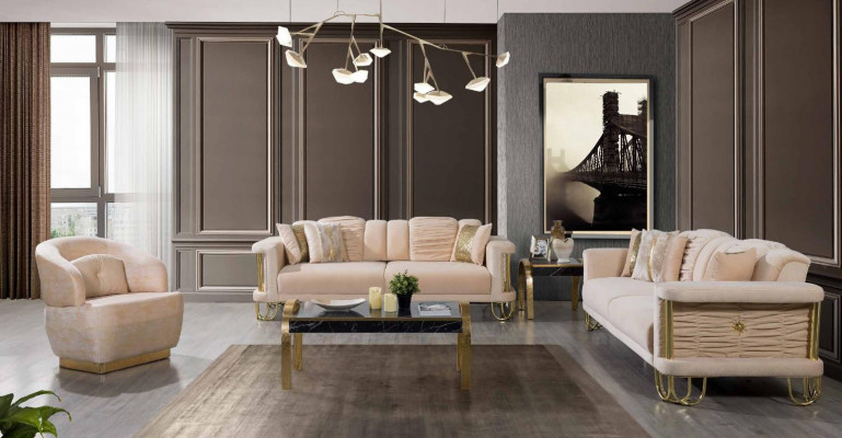 Woonkamer Beige bankstel Driezitsbank Designer fauteuil groep