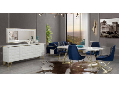 Exclusieve witte eetkamerset Luxueuze eettafel x4 stoelen 7-delig