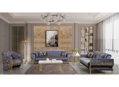 Hemelsblauwe woonkamerset Designer 3-zits Luxueuze fauteuil Salontafel