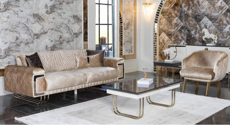 Woonkamer Moderne bankstel Driepersoons bank Fauteuil Salontafel