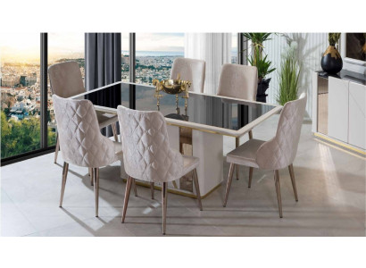 Exclusieve eetkamerset Luxe glazen tafel Designerstoelen 7-delig