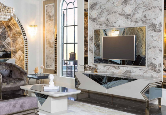 Moderne witte woonwand set ontwerper tv-dressoir luxe tv-frame