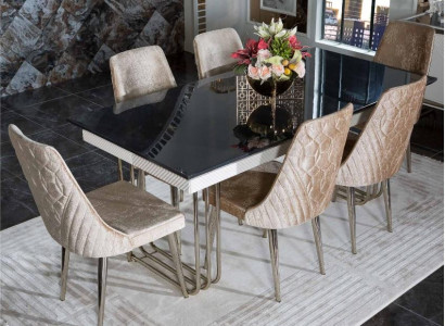 Zwart-witte eetkamerglastafel Designer textielstoelen Eetkamermeubelen