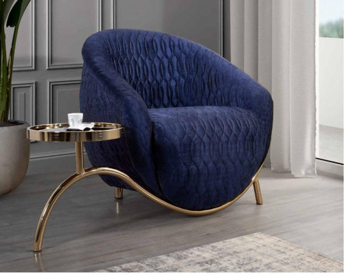 Blauwe Relax Fauteuil Designer Eenpersoons Bijzettafel Luxe Ontwerp